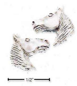 Sterling Silver Large Horse-head Posst Earrings