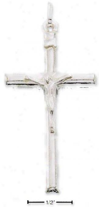 Sterling Silver Large Italian Tubular Crucifix