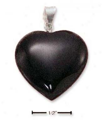 Sterling Silver Large Onyx Heart Pendant