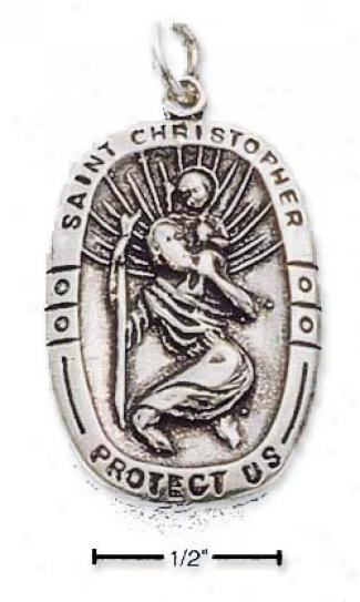 Sterling Silver Large Oval St. Chritopher Medal