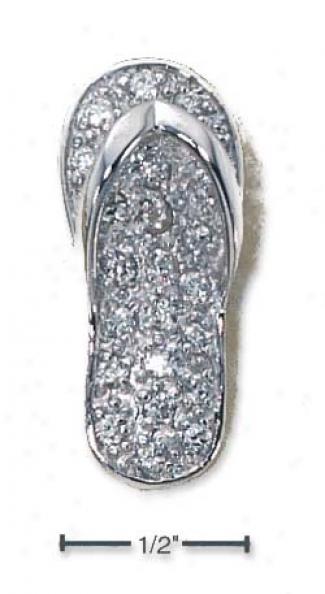 Sterling Silver Large Pave Cz Flip-flop Sandal Charm