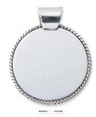 Sterling Silver Large Ruond Engravable Roped Medallion Charm