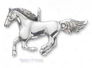 Sterling Silver Large Running Horse Pendant - 1.5 Inch