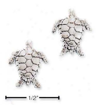 Sterling Silver Large Turtle Post Earrings