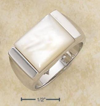 Sterling Silver Extensive White Mother Of Pearl Rectangle Ring
