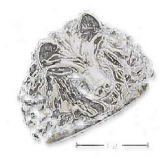 Sterling Soft and clear  Large Wolf Head Band Ring