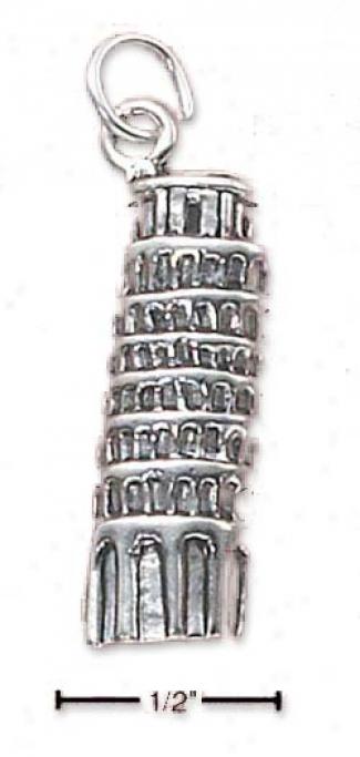 Sterling Silver Leaning Minaret Of Pisa Charm (hollow Back)