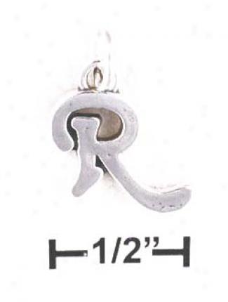 Sterling Silver Letter R Scrolled Charm