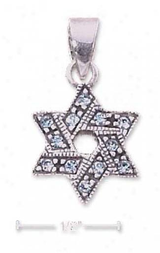 Sterling Silver Light Blue Crystal Star Of David Pendant