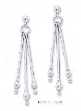 Sterling Silver Liquid Silver 4mm Triple Dangle Earrings