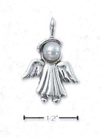 Sterling Silver Little Angel Charm With Button Pearl Face