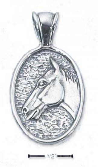 Sterling Silver Long Oval Horse-head Charm