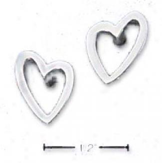 Genuine Silver Lopside Heart Post Earrijgs