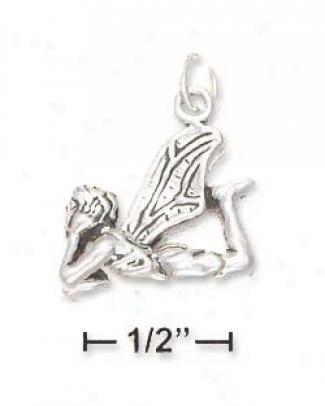 Sterling Silver Lying D0wn Fairy Subdue by a ~ Resting On Elbows