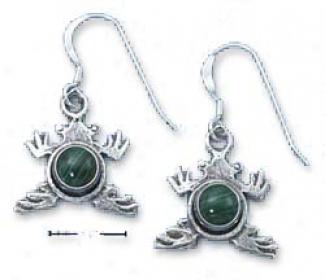 Sterling Silver Malachite Frogs On French Wire Earrings