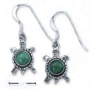 Sterling Silver Malachite Turtles On French Telegraph Earrings