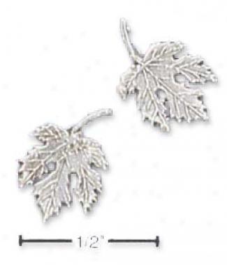 Sterling Silver Maple Lsaf Post Earrings