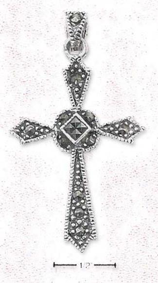 Sterling Silver Marcasite Cross Pendant With Pointed Tips
