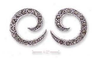 Sterling Silver Marcasite Open Swirl Mail Earrings