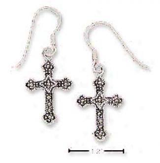 SterlingS ilver Marcasite Small Cross French Wire Earrings