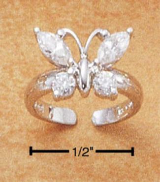 Sterling Silver Marquise Round Clear Cz Butterfly Toe Ring