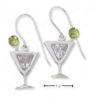 Sterling Silver Martini Glass Clear Cz And Peridot Earrings