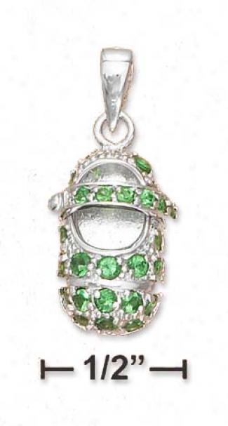 Sterling Silver May Emerald-green Cz Birthstone Boogie Charm