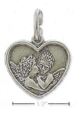Sterling Silver Medium Antiqued Angel Heart Charm