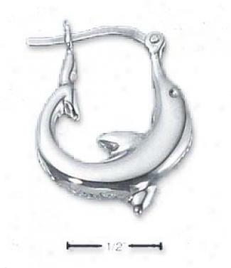 Sterling Silver Medium Curved Dolphin Hoop Earrings