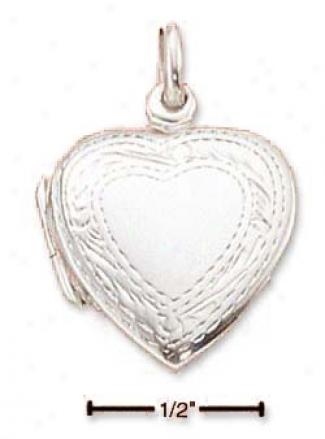Sterling Silver Medium Etched Border Heart Locket Pendant