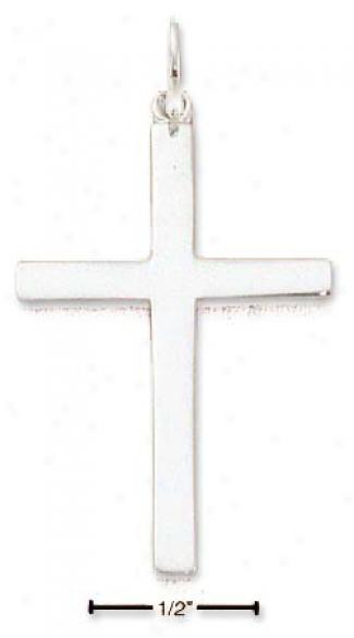 Sterling Silver Medium High Polish Flat Simple Cross Pendant