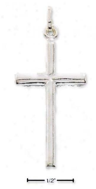 Sterling Silver Medium Tubular Italian Cross Hanging appendage