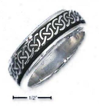 Sterling Silver Mens Antiqued Celtic Knot Spinner Band Ring