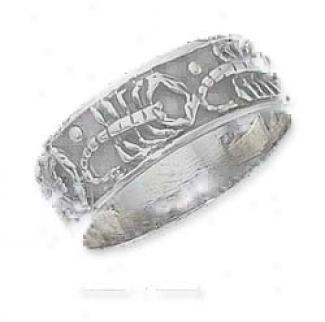 Sterling Silver Mens Antiqued Scorpion Band Race-course