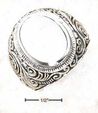 Sterling Silver Mens Bezel Set Mop Ring Tapered Fporal Ring