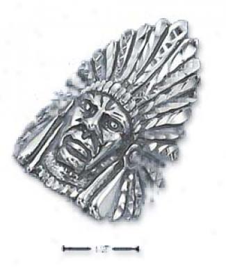 Sterling Silver Mens Diamond Engraving Full Dress Indian Head Ring