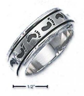 Sterling Silvery Mens Imprinted Footprint Spinner Ring