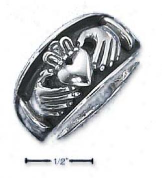 Sterling Silver Mens Inset Claddaugh Band Ring
