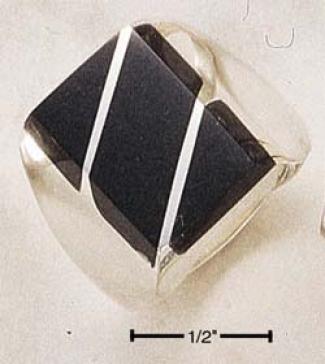 Sterliny Silver Mens Large Onyx Rectangular Striped Ring