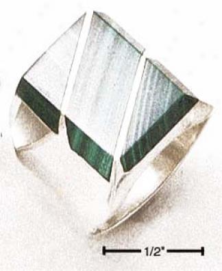 Genuine Silver Mens Malachite Rectangular Striped Ring