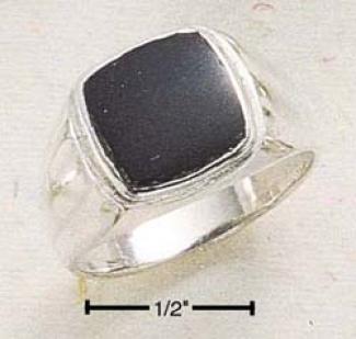 Sterling Silver Mens Onyx Inlay Square Ring