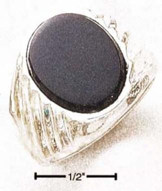 Sterling Silver Mens Oval Onyx Ring