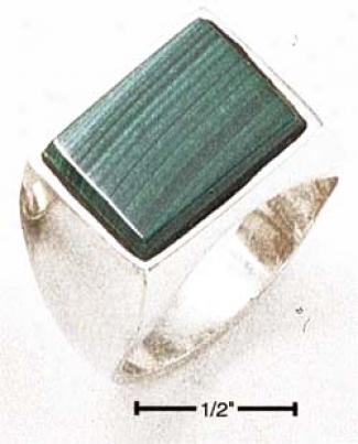 Sterlinh Silver Mens Rectangular Malachite Ring