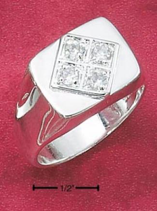 Sterling Silver Mens Ring With Diamond Shape Design Four Czs