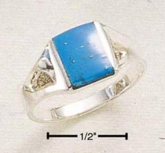 Sterling Silver Mens Small Rectangular Turquoise Inlay Ring