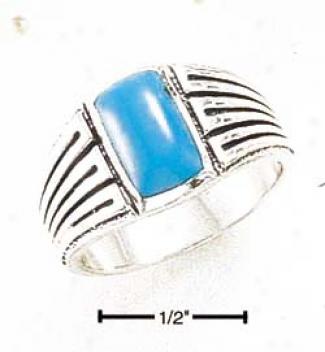 Sterling Silver Mens Turquoise Ring With Striped Shank