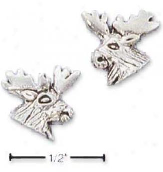 Sterling Silver Mini Moose Head Post Earrings