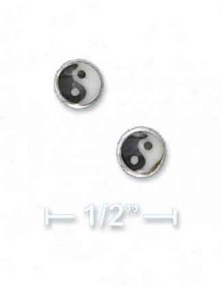 Sterling Silver Mini Yin/yang Enamel Post Earrings