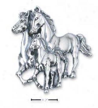 Sterling Silver Mom And Dad With Baby Horse Pin