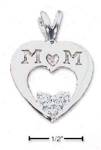 Sterling Silver Mom Cubic Zirconia Heart Pendant